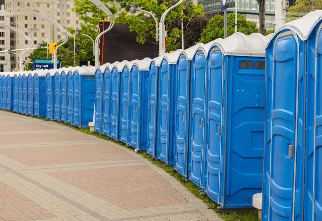Seasonal porta potty units set up at a Livingston, Montana venue